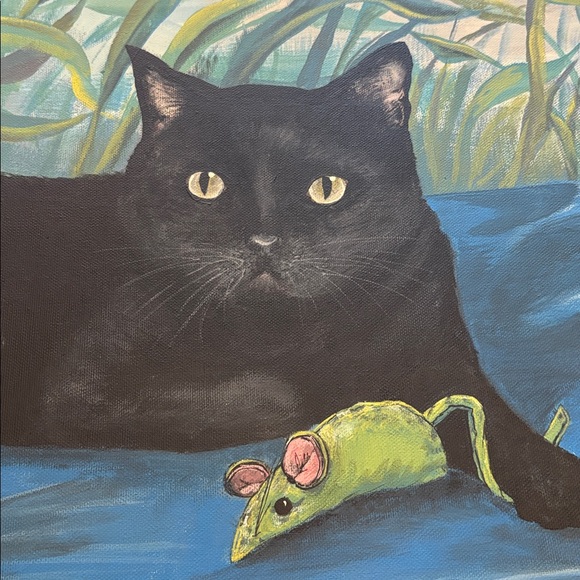 OOAK Vintage Original Black Cat Canvas Art - Picture 2 of 7